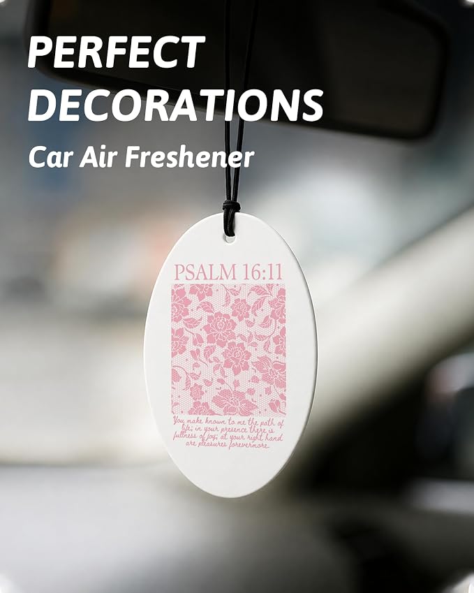 Pink Christian Car Air Freshener 8 Pcs, Coquette Pink Bow Floral Religious Hanging Air Freshener Oval for Girls Dorm Bedroom Apartment, Girly Christian Car Accessories Mirror Decor for Women