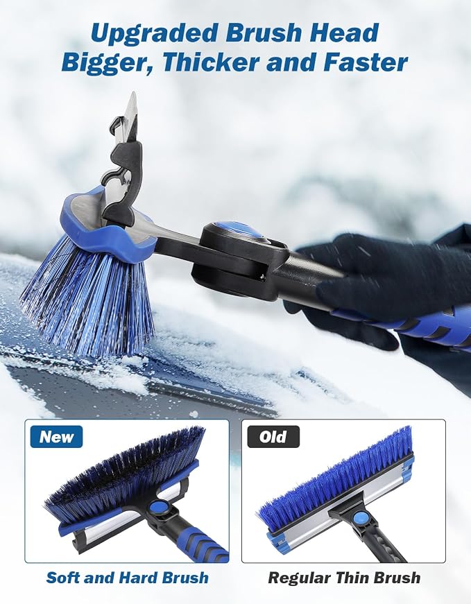 41.5″ Extendable Snow Brush and Ice Scraper, 270°Pivoting Snow Scraper Brush for Car Windshield, Telescoping Ice Scraper, Foam Grip, Heavy Duty Snow Remover for Cars, Trucks, SUV (Blue)