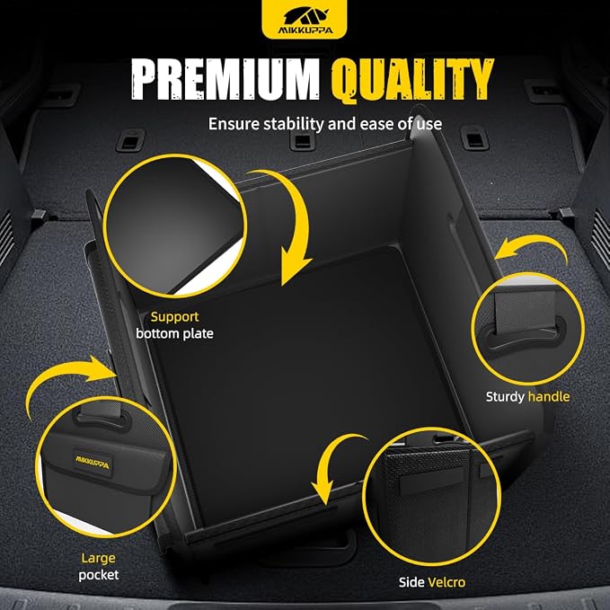 Car Trunk Organizer - Split Design Collapsible Small Trunk Organizer with Reinforced Handles for Groceries, Car Storage Organizers for SUV Auto Truck Van with Non Slip Bottom (Black, 2Pack)