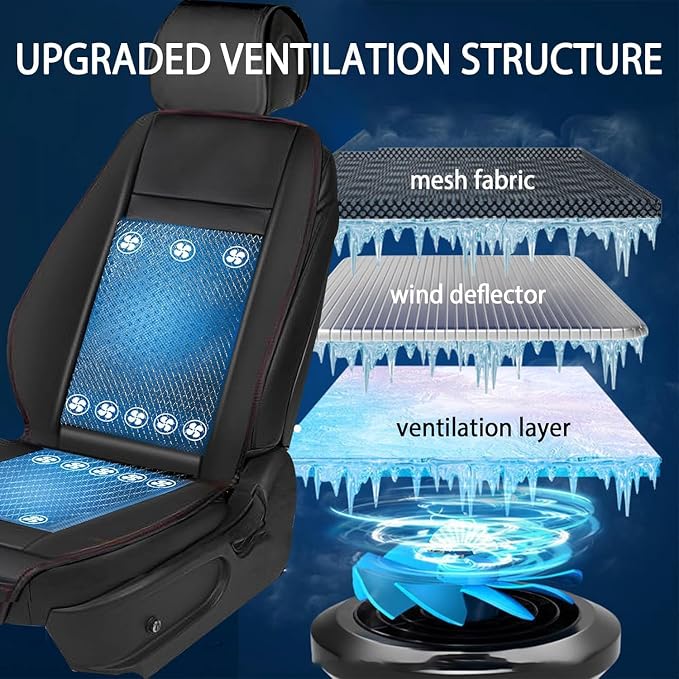 Seat Coolers for Vehicles, 12V Car Cooling Seat Cushion with Massager Mesh Breathable Summer Driving Cooling Seat Covers for Cars Front Seat Faux Leather (beigi)