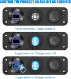 12V USB Outlet Boat Accessories Marine Switch Panel Plug, PD3.0 and Dual QC3.0 USB Ports Aluminum Car Charger with Voltmeter, Lighted 150W Cigarette Lighter Socket and Toggle Switch 3 in 1 DIY Kit
