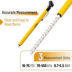 Pencil Tire Pressure Gauge, 2 Pack, 10-75 PSI, Yellow, Stainless Steel Body, Metal Made Nozzle, Rust and Corrosion Resistant, Pencil Air Pressure Gauge for Tires, 3 Measurements for Cars, Bikes