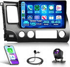 4G 64G Android Car Stereo for Honda Civic 2006 2007 2008 2009 2010 2011, Wireless CarPlay & Android Auto, 5GHz WiFi GPS, Touchscreen, Bluetooth/FM/RDS, EQ, SWC + AHD Backup Camera