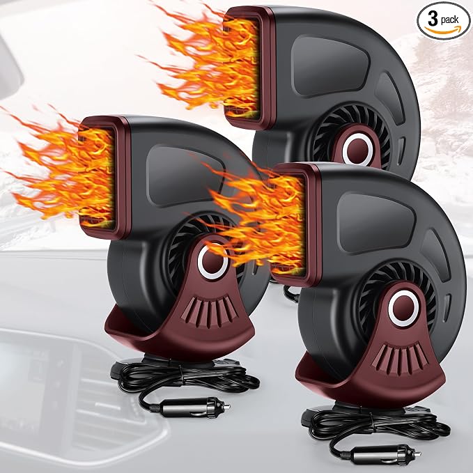 3 Pcs Car Heater & Defogger 12v 150w Rapid Windshield Defroster Portable Auto Fan Heater Plug in Cigarette Lighter 2 in 1 Fast Heating or Cooling with 360 Degree Suction(Black Red)