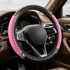 Bling Soft Leather Steering Wheel Cover, Steering Wheel Protector, 15 Inch Rhinestones Car Elastic Protector with Crystal Diamond for Women Girls, Car Accessory for Vehicles (Pink)
