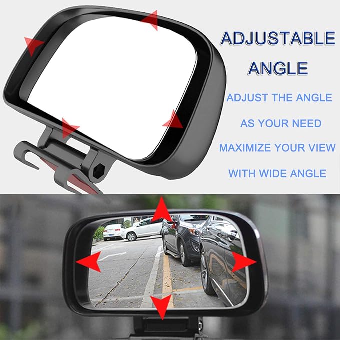Blind Spot Mirror - Adjustable 360 Rotation Car Auxiliary Convex Wide Angle Mirror - Snap-On Clip for Side Rearview - Universal for Cars, Trucks, SUVs