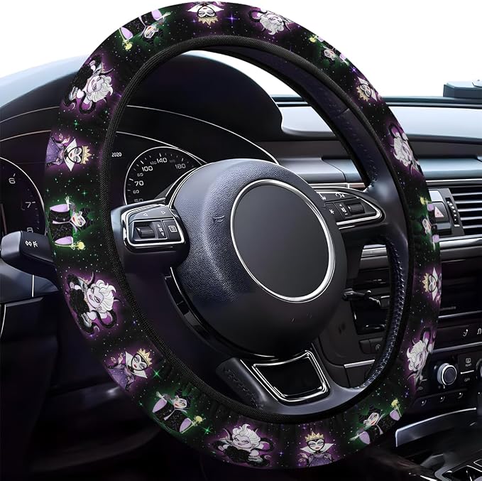 Purple Dark Fantasy Steering Wheel Cover, Polyester Non-Slip Car Wheel Grip, Universal 15 Inch Auto Accessory