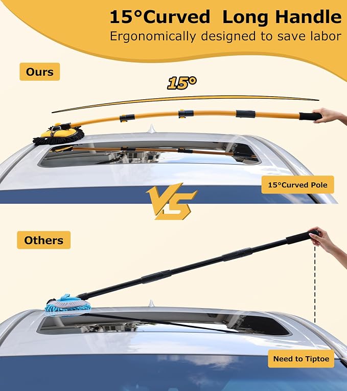 56.7" Car Wash Brush Mop Kit Mitt Sponge with Long Handle Car Cleaning Supplies Kit Tools Car Washing Duster Exterior Scratch Free, Chenille Replacement Head Extension Pole