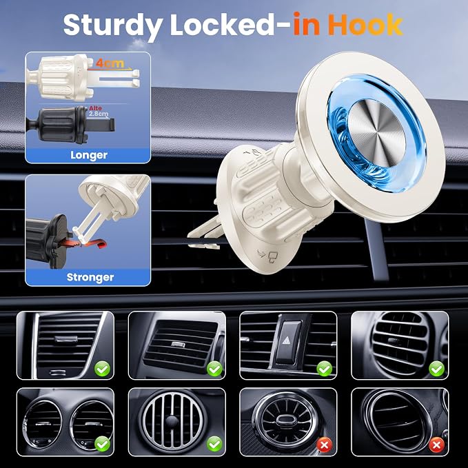 for MagSafe Car Mount Magnetic Phone Holder for Car [2026 Upgraded 22X Magnets & Double-Hooks] Phone Holders for Your Car Stand for Dashboard Vent GPS for iPhone 17/16/15/14/13 Android Apricot