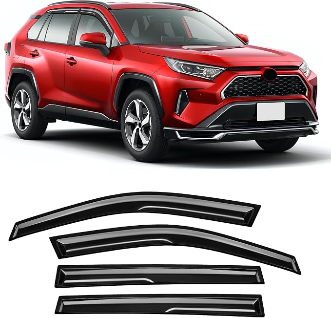 Rain Guards Fit for Toyota RAV4 2019-2025, Tape-On Window Deflector Extra Durable Side Sun Rain Guard 2019 2020 2021 2022 2023 2024 2025 RAV4 Visor Deflectors Black 4 PCS