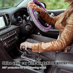 Steering Wheel Cover, Bling Crystal Rhinestones Auto Wheel Protector, Sparkly Cover Universal Fit Diverse 14.5-15 inch Steering Wheel, Interior Decor Car Accessories (White+Purple)
