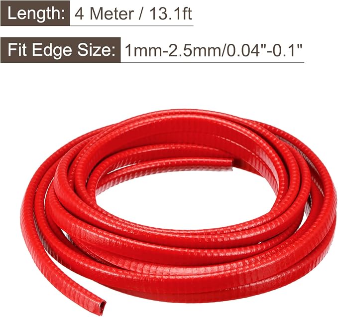 U Channel Edge Trim, 13.1ft Length Rubber Guard Seal Strip Edge Protector Fit for 1-2.5mm Edge, (15/64" W x 25/64" H) Red
