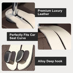 CoBak Purse Hook for Car - Universal Premium Stitched Leather and Aluminum-Magnesium Alloy Double Car Seat Back Storage Hook for Purses, Handbags, Bags (2 Pack),Beige