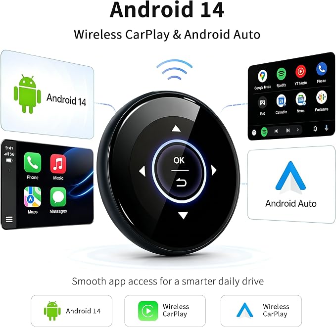 3.2 Inch Screen CarPlay AI Box, Wireless Adapter for Factory Wired or Wireless CarPlay Cars, Magic Streaming Video Box with Netflix YouTube TikTok, Android Auto, TF Card, Plug and Play