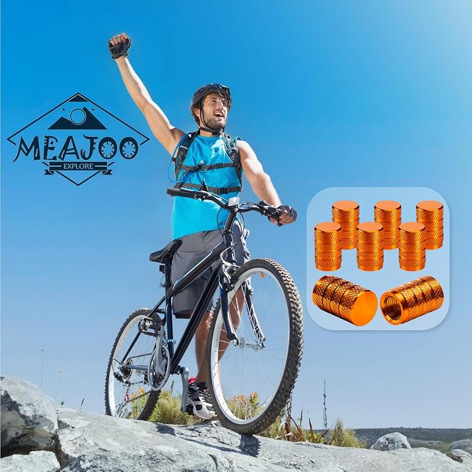 8PCS Tire Valve Stem Caps, Dust Proof, Anodized Aluminum Universal Tire Valve Stem Covers for Cars, SUV, Trucks, Bikes, Motorcycles, Bicycles(Orange)