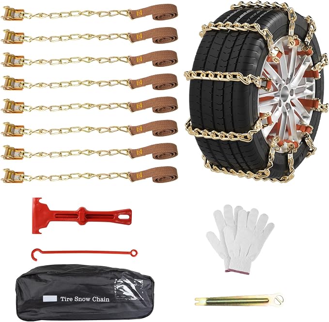 Qoosea Snow Chains 8Pcs Tire Chains Snow Chains for Car SUV Tire Chains with Tightening Buckles Universal Anti-Slip Snow Tire Chains Tire Cables Durable Chains for Tires Heavy Duty
