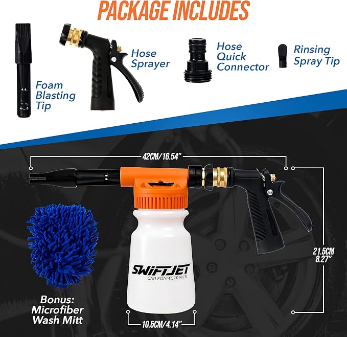Car Wash Foam Gun + Microfiber Wash Mitt - Foam Cannon Works with Any Soap - Garden Hose Car Foam Sprayer - Car Wash Kit - Car Accessories Foam Blaster (Orange Foam Gun with Mitt)