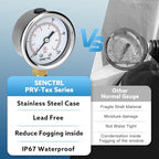 100 Psi Lead-Free Pressure Gauge, 2" Dial, 1/4 NPT Lower Mount, Waterproof, Stainless Steel Case, for Home Potable Water Tank, Well Pump, RV Regulator, Espresso, Pool Filter Test
