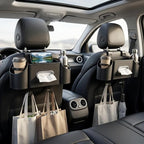 Car Seat Back Organizer with Headrest Hooks, Premium Nappa Leather Backseat Storage Pockets for Match Day Tailgating, Space Saving Auto Interior Travel Accessories Holder Fits Most Vehicles (Black)