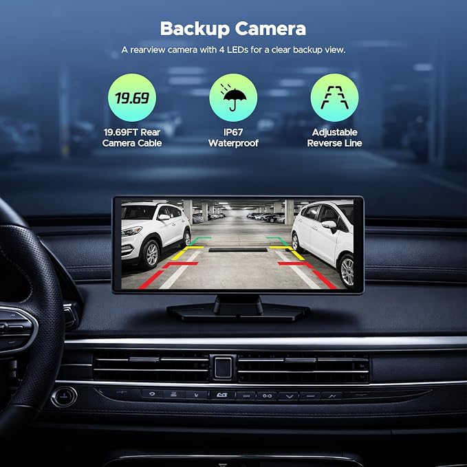 LAMTTO 9.26" Wireless CarPlay Screen for Car - Apple CarPlay & Android Auto Touchscreen, 1600x600 HD IPS Display, Plug & Play, OTA Updates, Waterproof Backup Camera & Screen Mirroring