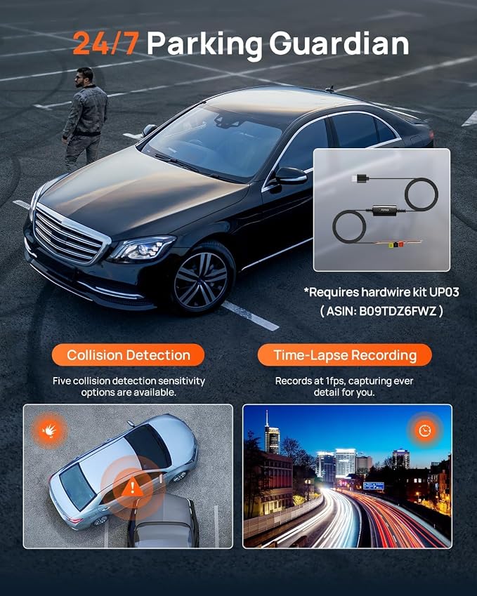 4K Dash Cam Front and Rear, Built in Wi-Fi 6 & GPS Car Camera, Super Night Vision, ADAS, 3'' IPS Screen, 24H Parking Mode, Time-Lapse, Loop Recording, with 128GB Card (A800SE) (Pack of 2)