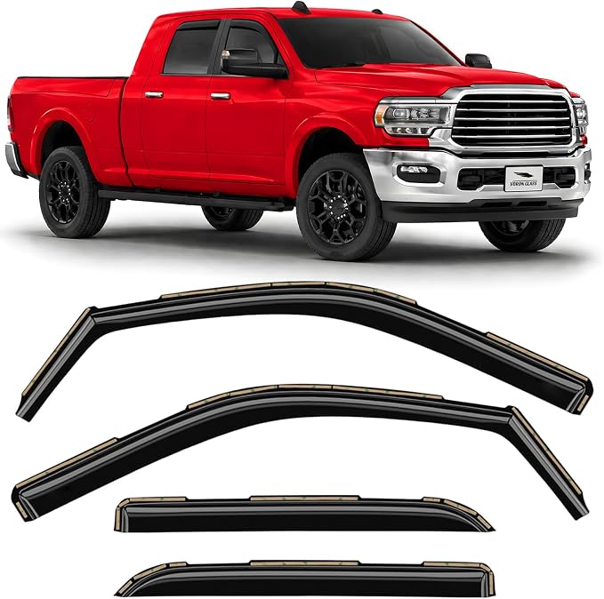 Voron Glass in-Channel Extra Durable Rain Guards for Ram 2500/3500 2011-2026 Mega Cab, Window Deflectors, Vent Window Visors, 4 Pieces - 200547