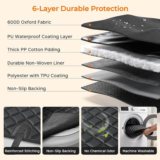 Dog Car Seat Cover for Pets 100% Waterproof Seat Cover Hammock 600D Heavy Duty Scratch Proof Nonslip Durable Soft Back Seat Covers for Full Size Trucks