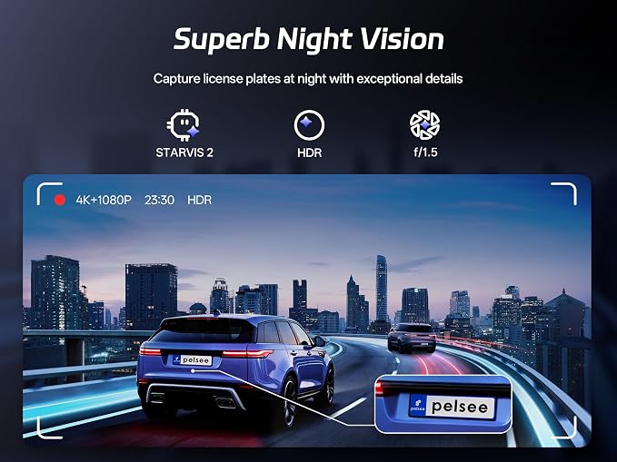 S12 Pro Mirror Dash Cam with STARVIS 2 Sensor, Rear View Mirror Camera 5.8GHz WiFi, 4K Front and 1080P Rear Backup Camera for Car, ADAS, Voice Control, Color Night Vision, 64G Meomory Card