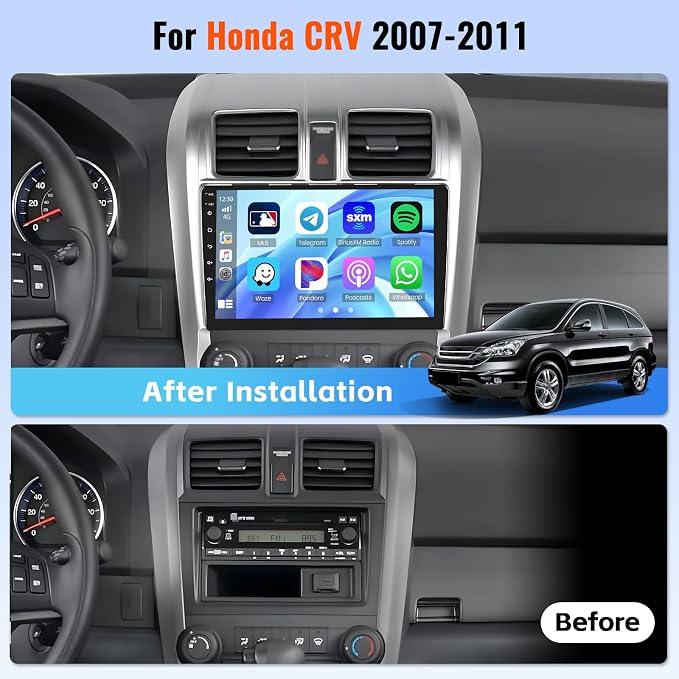 2+64GB Android 15 Car Stereo for Honda CRV 2007 2008 2009 2010 2011 CarPlay Android Auto, 10.1 Inches Touch Screen Radio with GPS WiFi Bluetooth EQ FM/RDS 26UI Backup Camera MIC