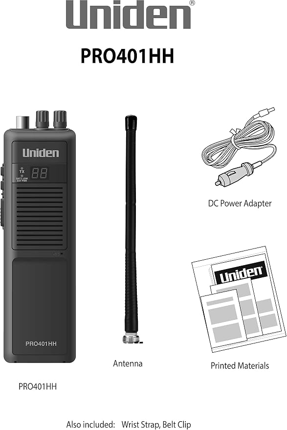 PRO401HH Professional Series 40 Channel Handheld CB Radio, 4 Watts Power with Hi/Low Power Switch, Auto noise cancellation, Belt Clip And Strap Included, 2.75in. x 4.33in. x 8.66in.