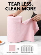 Microfiber Cleaning Cloth Rolls - 150 Sheets (Pink, Lavender) | 12'' by 12'', Super Absorbent, Lint-free, Tear-away Microfiber Towel Roll, for All-Purpose Cleaning