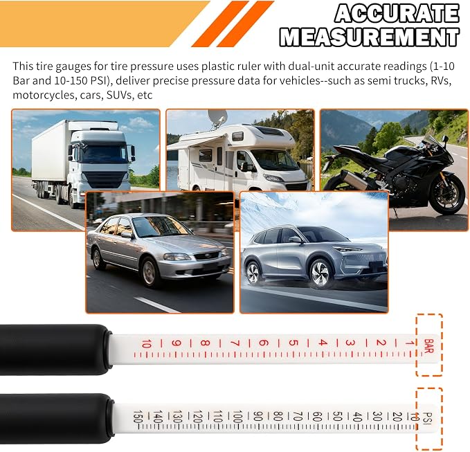 Semi Truck Tire Pressure Gauge Heavy Duty,Dual Head Tire Gauges for Tires Pressure Measure 1-10 Bar & 10-150 PSI,Semi Tires Pressures Gauge Semis Truck Tools for Semis Trucks,Car,RV