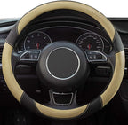 Universal Car Steering Wheel Cover Breathable Anti-Slip, 15 inch Microfiber Leather Auto Steering Wheel Cover for Car Truck SUV Classic Beige