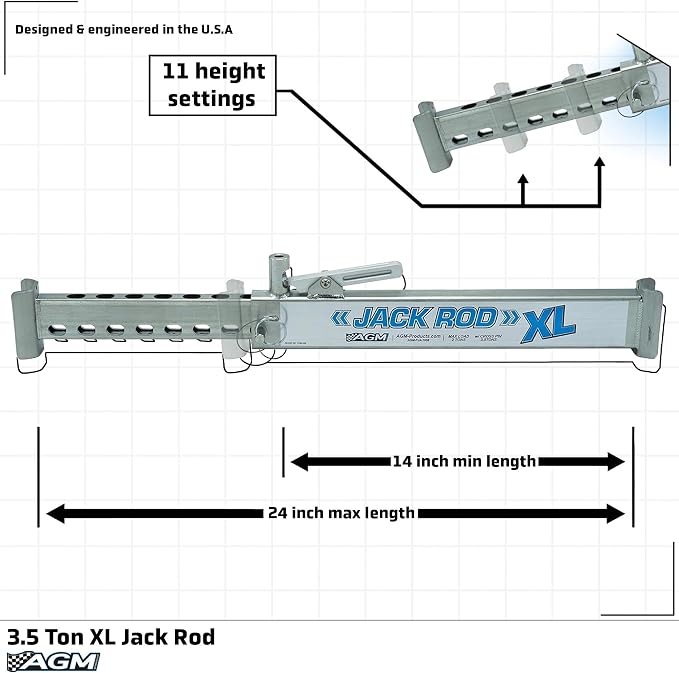 AGM Jack Rod, 3.5 Ton XL Locking Support Bar for Floor Jacks, Jack NOT Included, 24” Travel, 4.2 lb, Compact Jack Stand Alternative for Pickup Trucks & SUVs. Safer, Smarter Vehicle Support