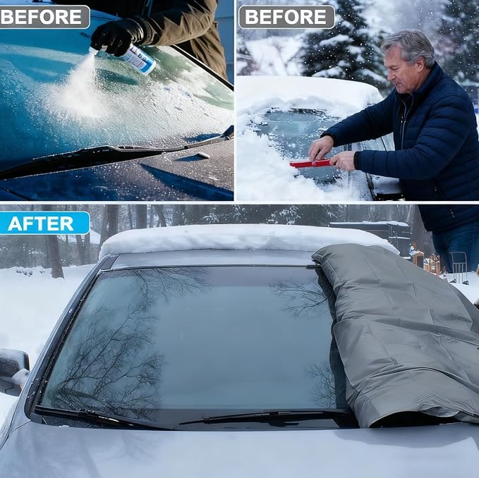 Windshield Cover for Ice and Snow - Universal Windshield Cover Fit for Car, SUV, Truck, 600D Oxford Fabric Winter Frost Protector for Ice & Sleet, Includes 2 Side Mirror Covers, XL Black