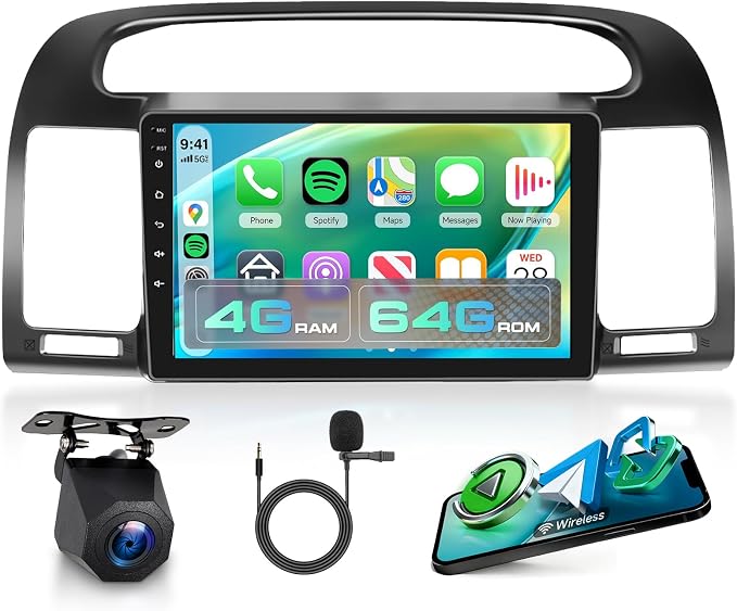 4G+64G Android Car Stereo Carplay for Toyota Camry 2000 2001 2002 2003 2004 2005 2006, 9 Inch Touch Screen Car Radio with GPS WiFi Bluetooth FM Mirror Link Android Auto Backup Camera