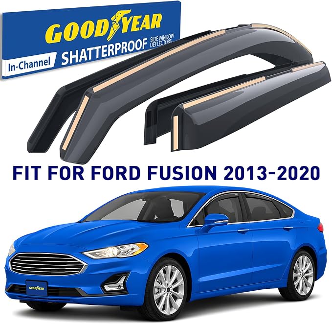 Goodyear Shatterproof in-Channel Window Deflectors for Ford Fusion 2013-2020, Rain Guards, Window Visors for Cars, Vent Deflector, Car Accessories, 4 pcs - GY003452LP