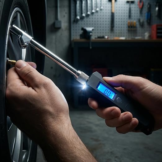 Digital Tire Pressure Gauge 230 PSI, Stainless Steel Dual Head Tire Gauge for Truck RV, Heavy Duty Tire Pressure Gauge with Backlit LCD and Flashlight for Easy and Accurate Reading