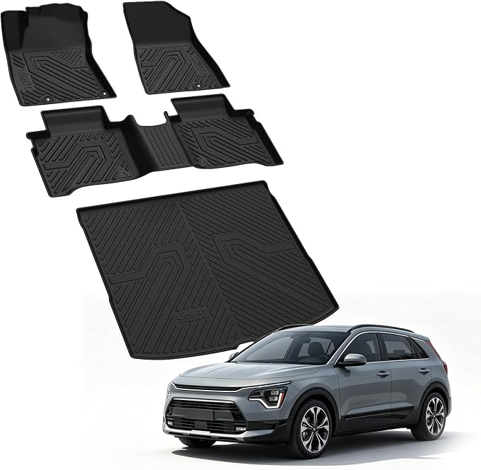Floor Mats & Cargo Mat for Kia NIRO Hybrid 2026 2025 2024 2023 (Not Fit EV & PHEV), All Weather TPE Custom Fit Floor Liners with Full Set Car Mats & Trunk Mats Accessories, Black