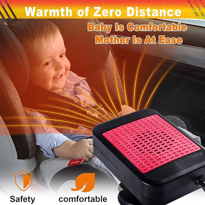 Portable Car Heater & Defroster – 12V 200W Fast Heating and Cooling Fan | Plug In Cigarette Lighter Windshield Defogger,with 360° Rotatable Portable Car Heaters for Vehicle, Car, SUV & RV