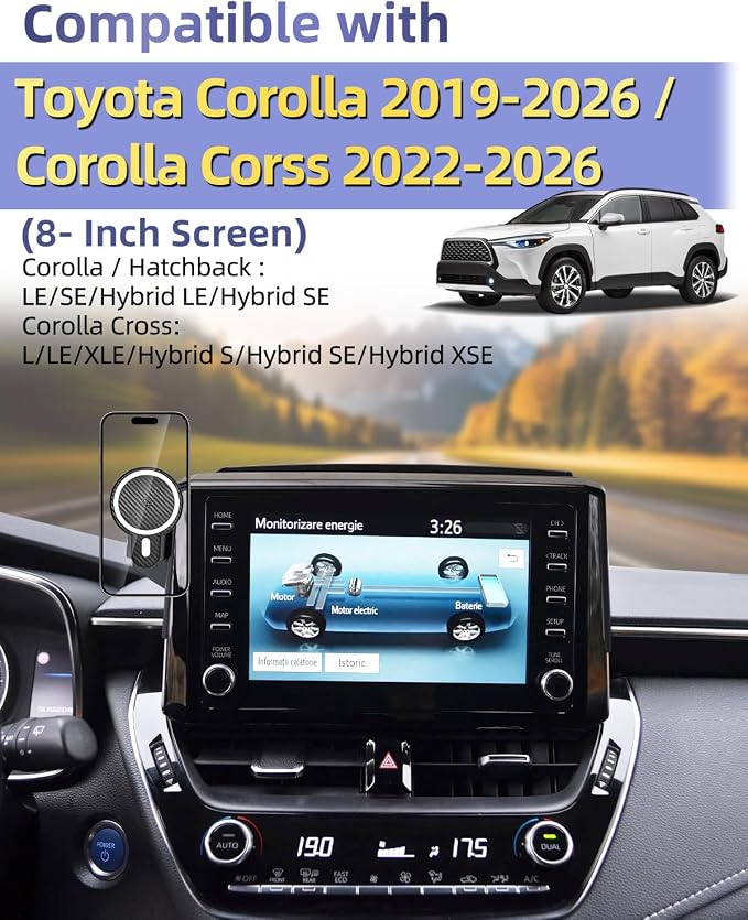 PZK Car Phone Mount for 2019-2026 Toyota Corolla/Corolla Cross 2022-2026 | Corolla Hatchback Accessories 8-inch Screen Magsafe Magnetic 15W Fast Wireless Charging Car Phone Holder Not Affect Vent