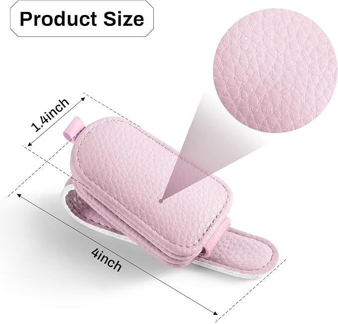 Sunglasses Holder for Car, Leather Magnetic Buckle Sun Visor Sunglass Clip, Ticket Card Storage Glasses Clip, Car Interior Accessories for Men and Women（Pink）