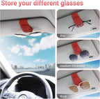 Sunglass Holder for Car Visor Sunglasses Clip Magnetic Leather Glasses Eyeglass Holder Truck Car Interior Accessories Universal for Woman Man -Red