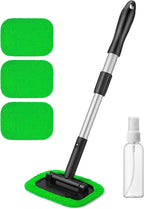 Windshield Cleaner, Microfiber Window Cleaner with 4 Reusable Washable Large Sponge Pads, Extendable 180° Rotating Handle, Fits Cars & SUVs, Includes Spray Bottle, Green