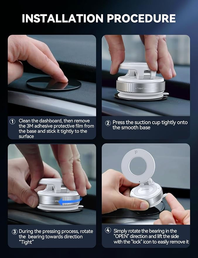 Magsafe Car Mount, Vacuum Car Phone Mount with Strong Magnetic, 360° Metal Strut Suction Cup Phone Mount for iPhone 17 Pro Max/16 15 14 13 12 Series& Android Magsafe Case, White