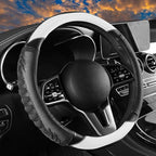 5D Honeycomb Knight White Car Steering Wheel Cover,14.5-15 Inch Universal Carbon Fibre Leather Covers Breathable Anti-Slip Odorless Steering Wheels Accessories for Men Women