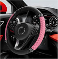 Bling Car Steering Wheel Cover, 15 Inch Sparkly Rhinestone Soft Leather Steering Wheel Protector, Non-Slip Universal Auto Elastic Steering Wheel Covers for Women Girls (Pink)