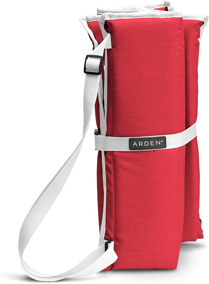 Heated Stadium Seat, Foldable, Lightweight with Carrying Strap, Foam Cushion for Comfort, Adjustable, Back Support, Multi-Functional Use As Stadium Seat or Seat Pad, Red/White