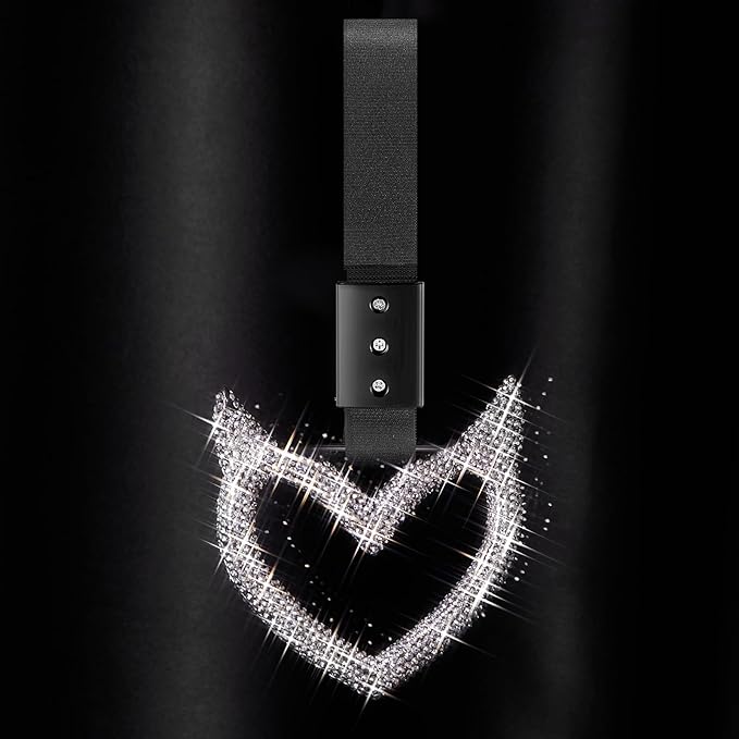 Bling Car Accessories Bling Heart Handle Ring Car Accessory for Women Heart Hand Strap Drift Charm Rear Bumper Warning Ring Decor for auto Bus Interior Exterior Decoration(White,Devil Style)
