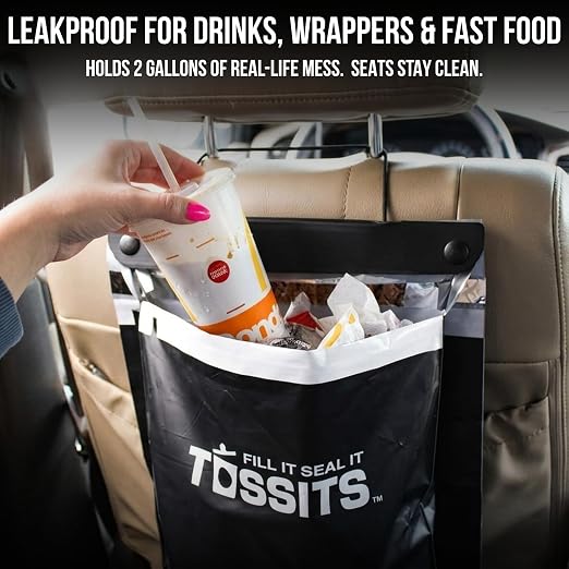 Recycled Disposable Car Trash Bags – Leakproof, Smell Proof Hanging Garbage Bags for Car, Truck, SUV, RV & Vehicle – Black, 42 Count Disposable Automotive Trash Bags